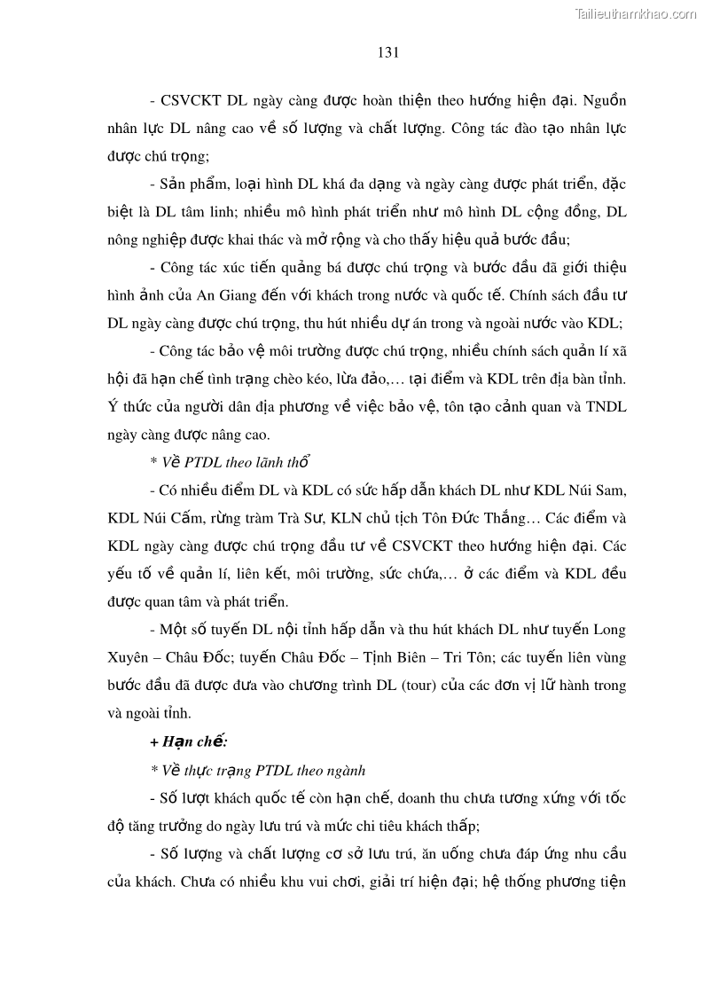 Luận án tiến sĩ địa lý Phát triển du lịch tỉnh An Giang trong liên kết Vùng phụ cận - 13 Trang 145