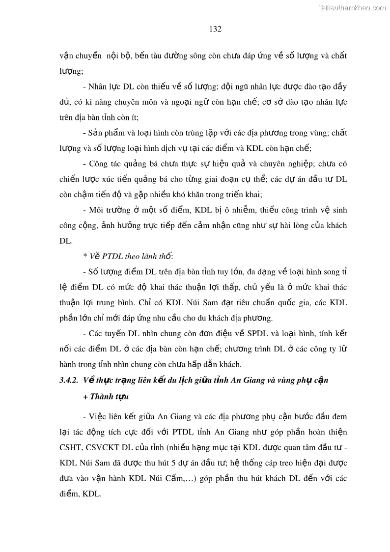 Luận án tiến sĩ địa lý Phát triển du lịch tỉnh An Giang trong liên kết Vùng phụ cận - 13 Trang 146