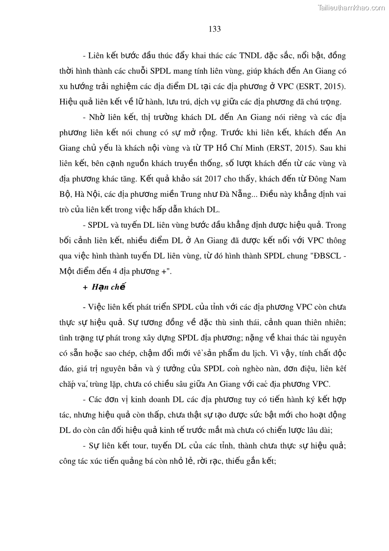 Luận án tiến sĩ địa lý Phát triển du lịch tỉnh An Giang trong liên kết Vùng phụ cận - 13 Trang 147