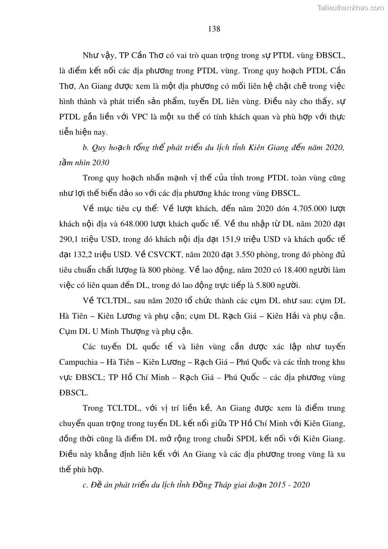 Luận án tiến sĩ địa lý Phát triển du lịch tỉnh An Giang trong liên kết Vùng phụ cận - 13 Trang 152