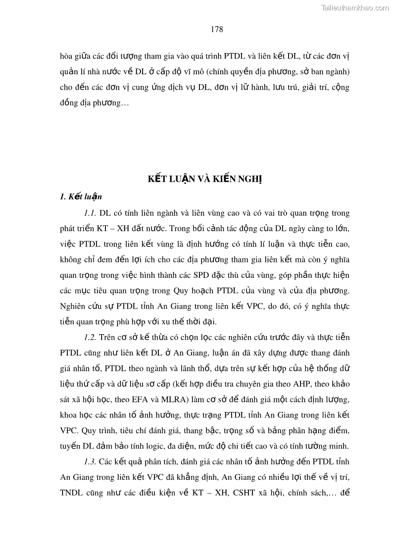 Luận án tiến sĩ địa lý Phát triển du lịch tỉnh An Giang trong liên kết Vùng phụ cận - 16 Trang 192