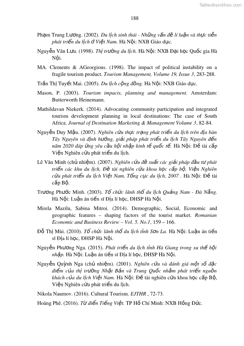 Luận án tiến sĩ địa lý Phát triển du lịch tỉnh An Giang trong liên kết Vùng phụ cận - 17 Trang 202