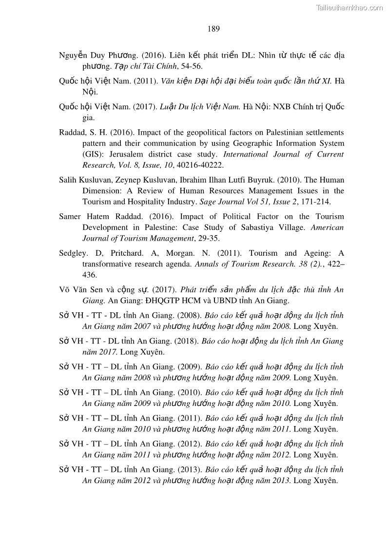 Luận án tiến sĩ địa lý Phát triển du lịch tỉnh An Giang trong liên kết Vùng phụ cận - 17 Trang 203