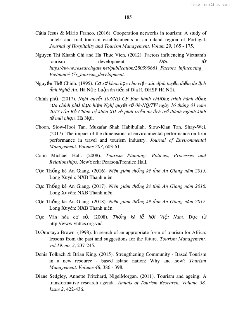 Luận án tiến sĩ địa lý Phát triển du lịch tỉnh An Giang trong liên kết Vùng phụ cận - 17 Trang 199