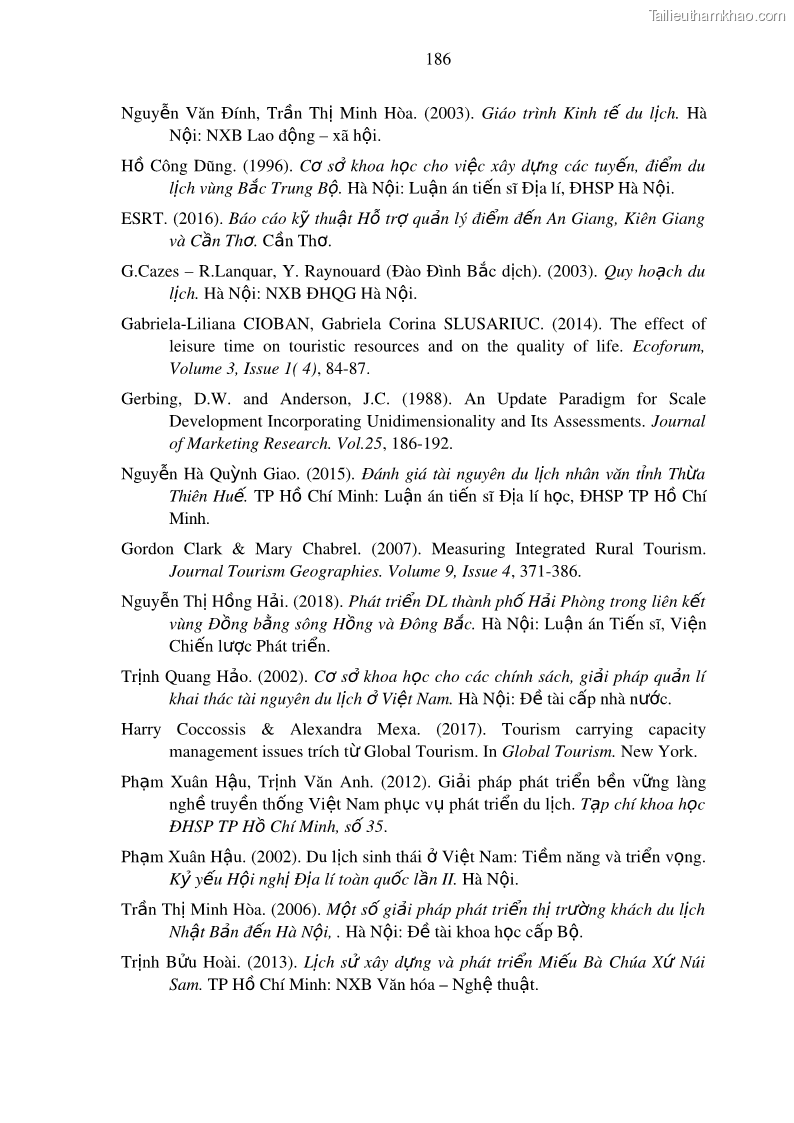 Luận án tiến sĩ địa lý Phát triển du lịch tỉnh An Giang trong liên kết Vùng phụ cận - 17 Trang 200