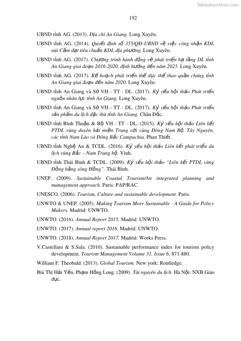 Luận án tiến sĩ địa lý Phát triển du lịch tỉnh An Giang trong liên kết Vùng phụ cận - 18 Trang 206