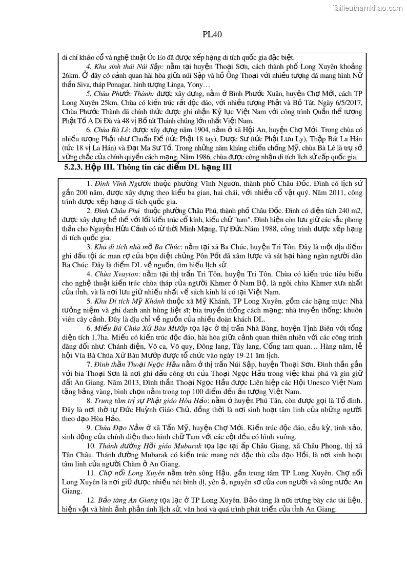 Luận án tiến sĩ địa lý Phát triển du lịch tỉnh An Giang trong liên kết Vùng phụ cận - 21 Trang 246