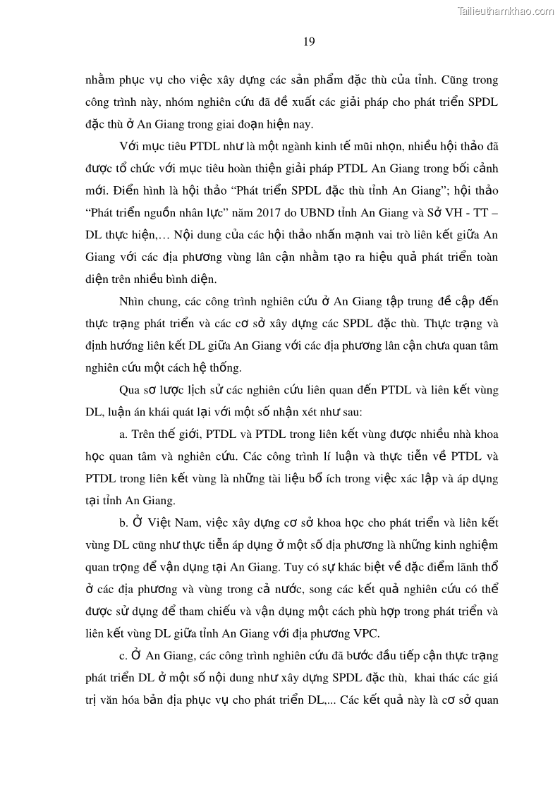 Luận án tiến sĩ địa lý Phát triển du lịch tỉnh An Giang trong liên kết Vùng phụ cận - 3 Trang 33