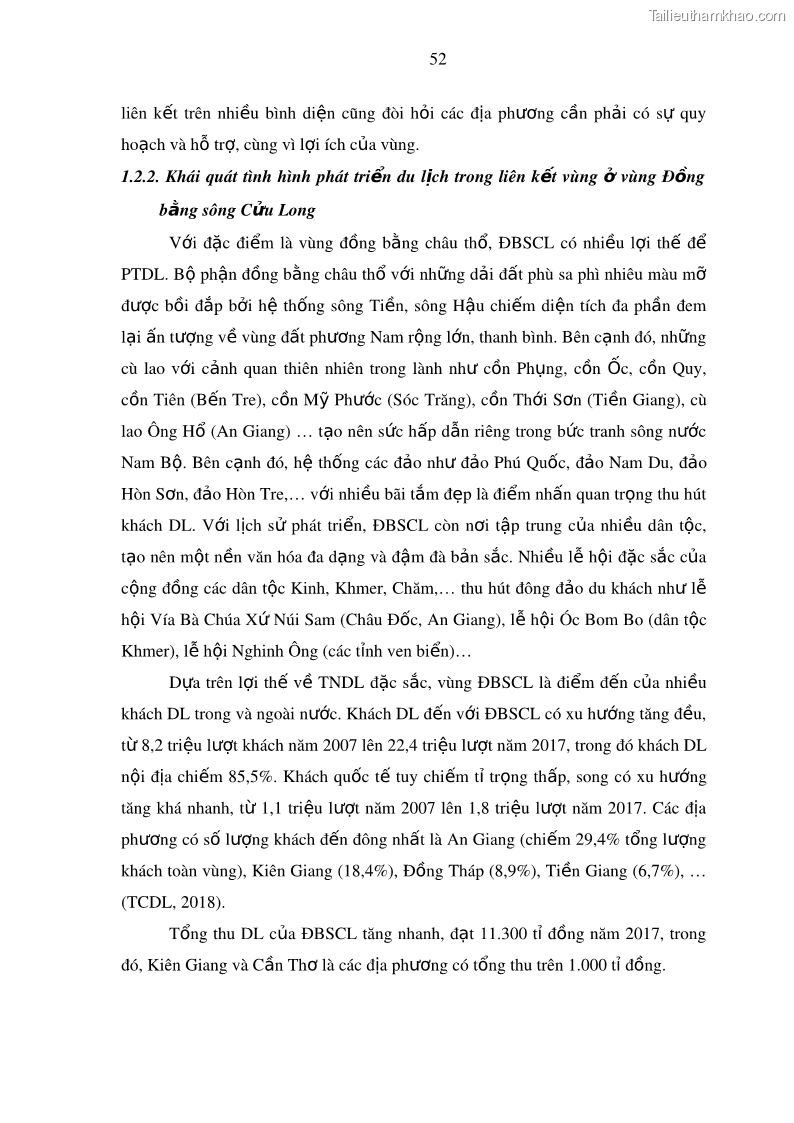 Luận án tiến sĩ địa lý Phát triển du lịch tỉnh An Giang trong liên kết Vùng phụ cận - 6 Trang 66