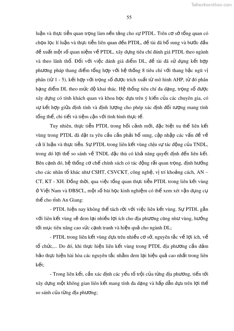 Luận án tiến sĩ địa lý Phát triển du lịch tỉnh An Giang trong liên kết Vùng phụ cận - 6 Trang 69