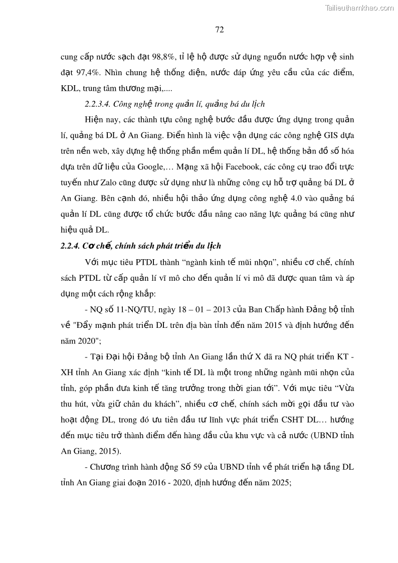 Luận án tiến sĩ địa lý Phát triển du lịch tỉnh An Giang trong liên kết Vùng phụ cận - 8 Trang 86