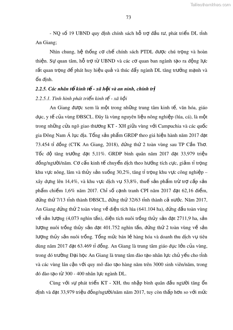 Luận án tiến sĩ địa lý Phát triển du lịch tỉnh An Giang trong liên kết Vùng phụ cận - 8 Trang 87