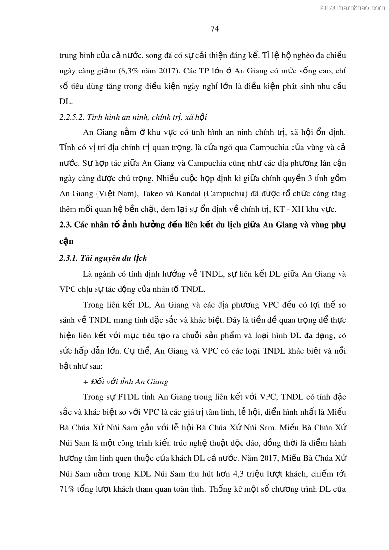 Luận án tiến sĩ địa lý Phát triển du lịch tỉnh An Giang trong liên kết Vùng phụ cận - 8 Trang 88