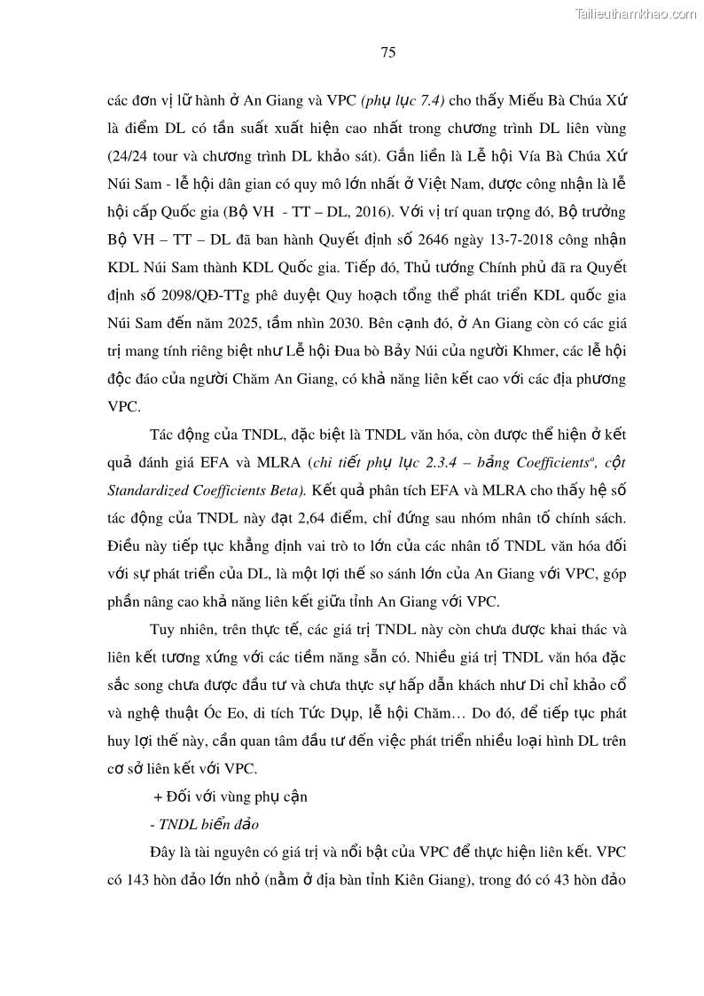 Luận án tiến sĩ địa lý Phát triển du lịch tỉnh An Giang trong liên kết Vùng phụ cận - 8 Trang 89