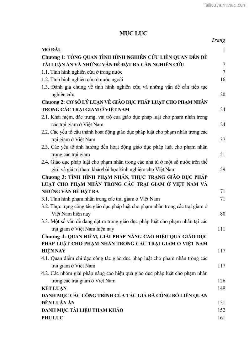 Luận án tiến sĩ Giáo dục pháp luật cho phạm nhân trong các trại giam ở Việt Nam - 1 Trang 4