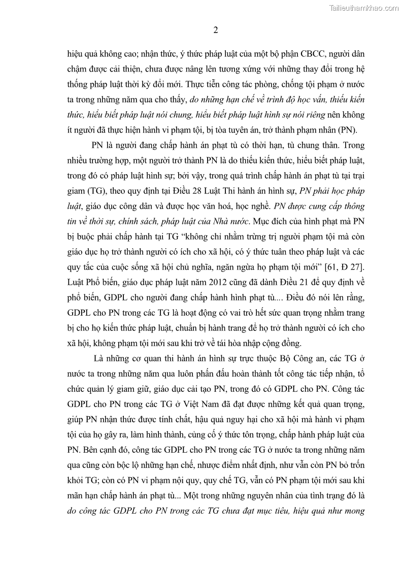 Luận án tiến sĩ Giáo dục pháp luật cho phạm nhân trong các trại giam ở Việt Nam - 1 Trang 8