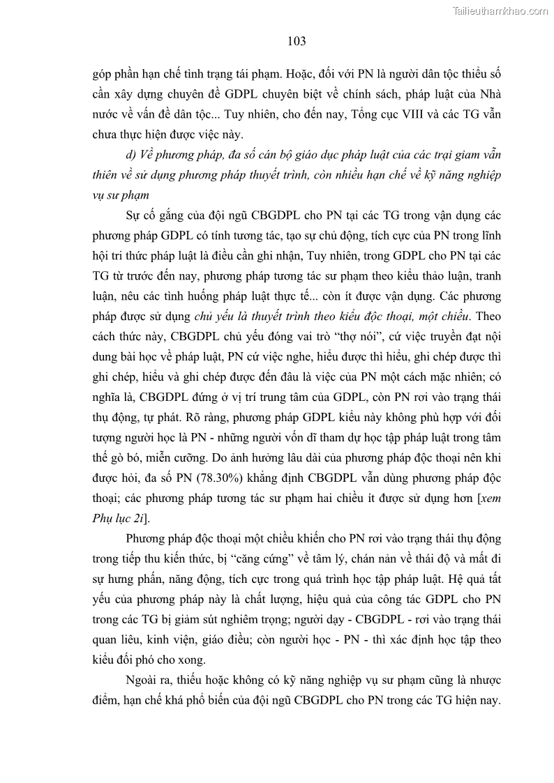 Luận án tiến sĩ Giáo dục pháp luật cho phạm nhân trong các trại giam ở Việt Nam - 10 Trang 109