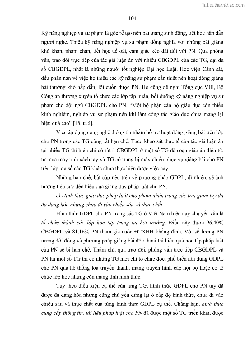 Luận án tiến sĩ Giáo dục pháp luật cho phạm nhân trong các trại giam ở Việt Nam - 10 Trang 110