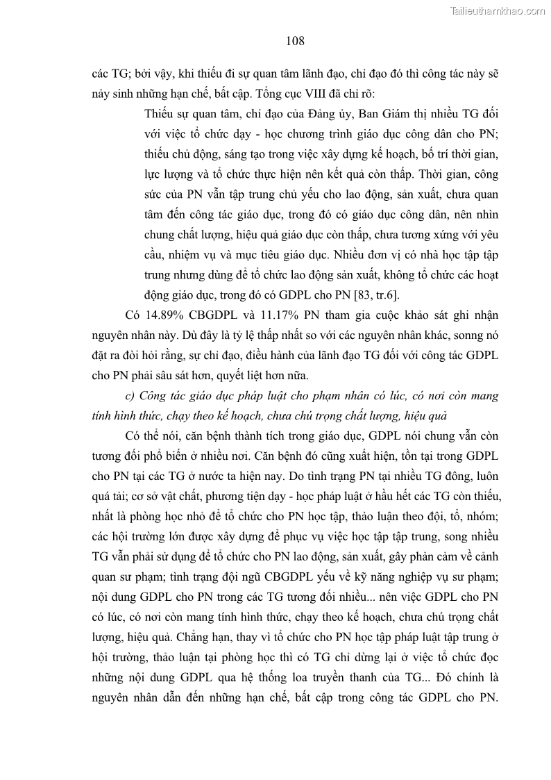 Luận án tiến sĩ Giáo dục pháp luật cho phạm nhân trong các trại giam ở Việt Nam - 10 Trang 114
