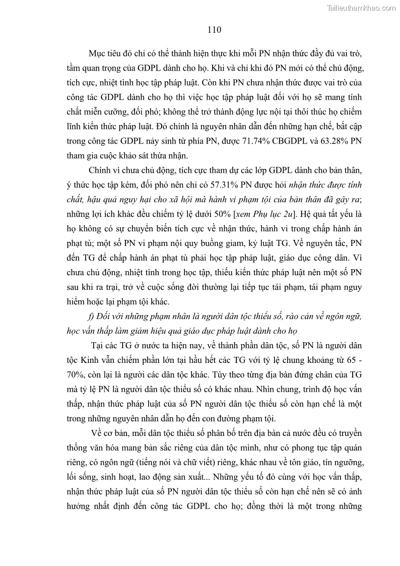 Luận án tiến sĩ Giáo dục pháp luật cho phạm nhân trong các trại giam ở Việt Nam - 10 Trang 116
