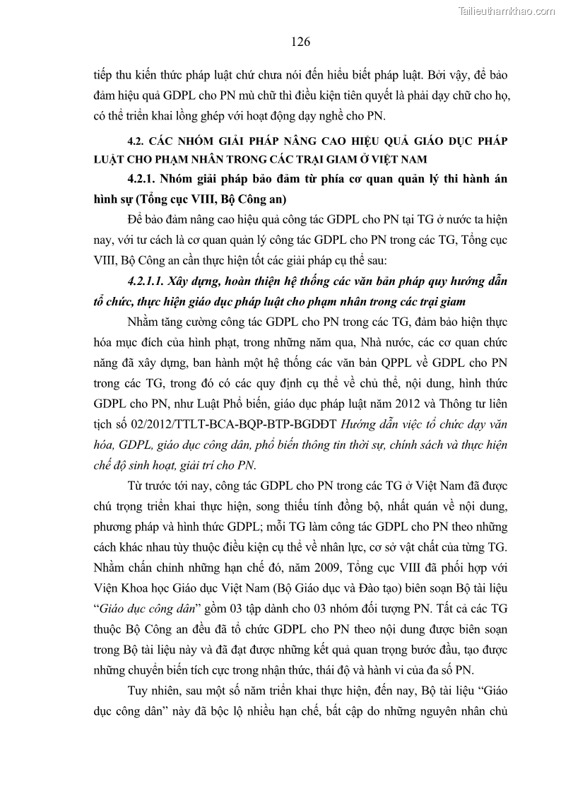 Luận án tiến sĩ Giáo dục pháp luật cho phạm nhân trong các trại giam ở Việt Nam - 11 Trang 132