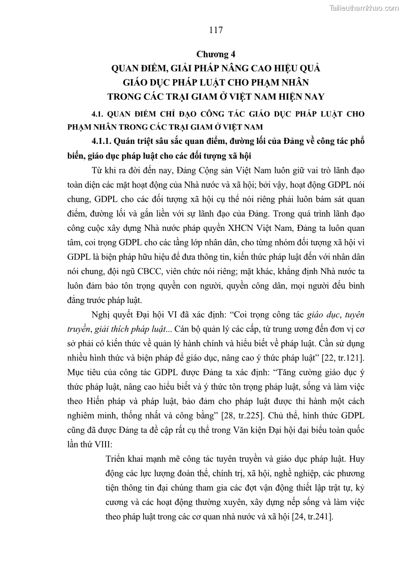 Luận án tiến sĩ Giáo dục pháp luật cho phạm nhân trong các trại giam ở Việt Nam - 11 Trang 123