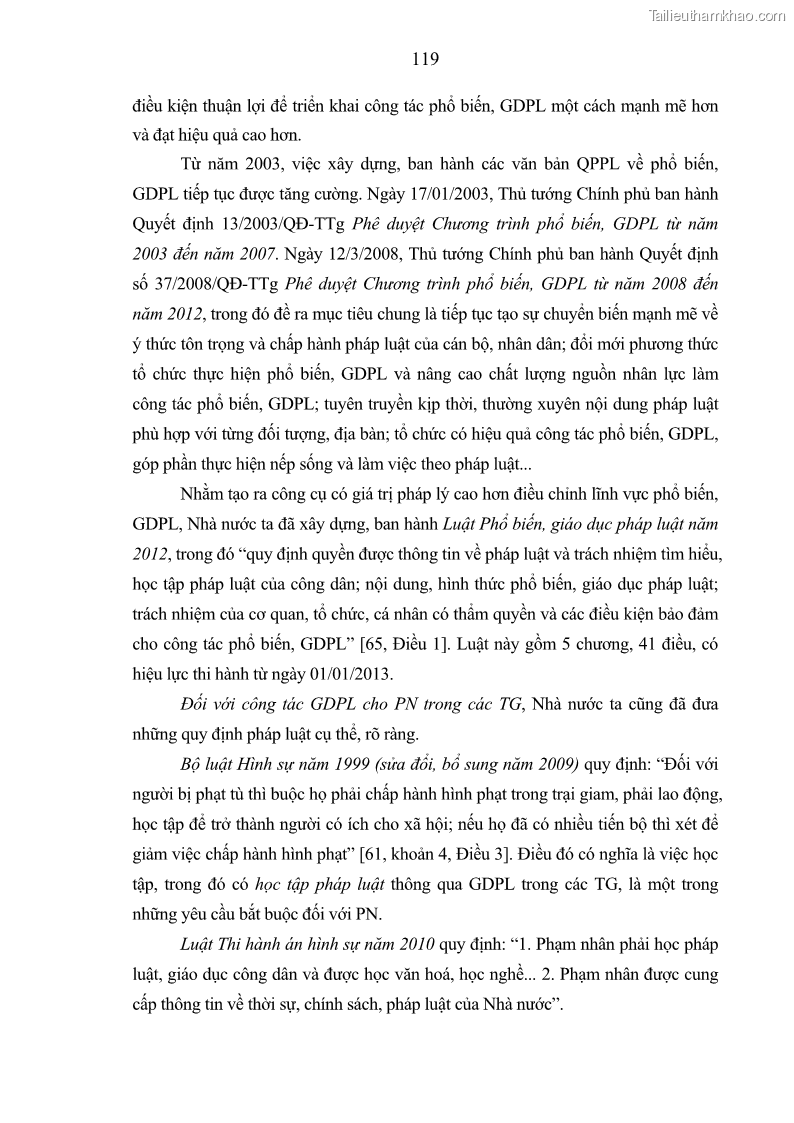 Luận án tiến sĩ Giáo dục pháp luật cho phạm nhân trong các trại giam ở Việt Nam - 11 Trang 125