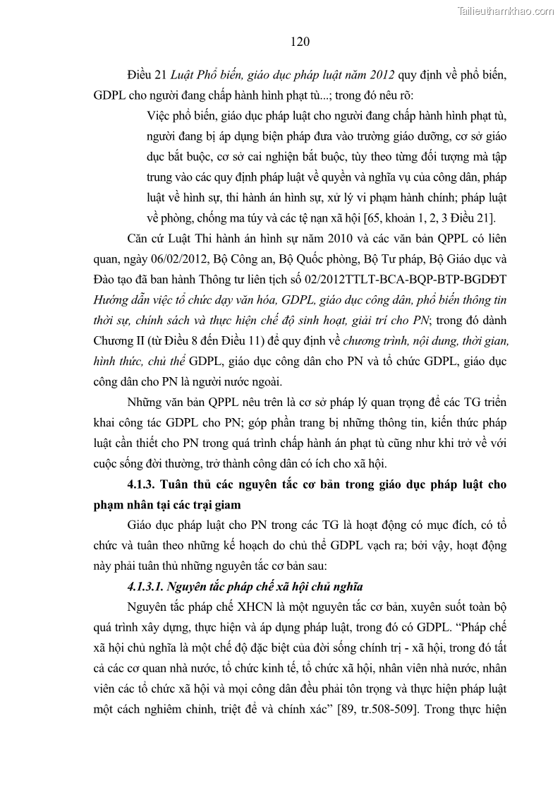 Luận án tiến sĩ Giáo dục pháp luật cho phạm nhân trong các trại giam ở Việt Nam - 11 Trang 126