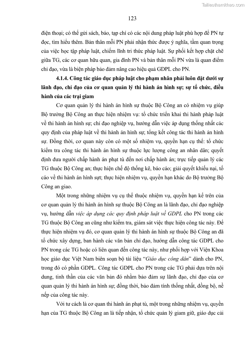 Luận án tiến sĩ Giáo dục pháp luật cho phạm nhân trong các trại giam ở Việt Nam - 11 Trang 129