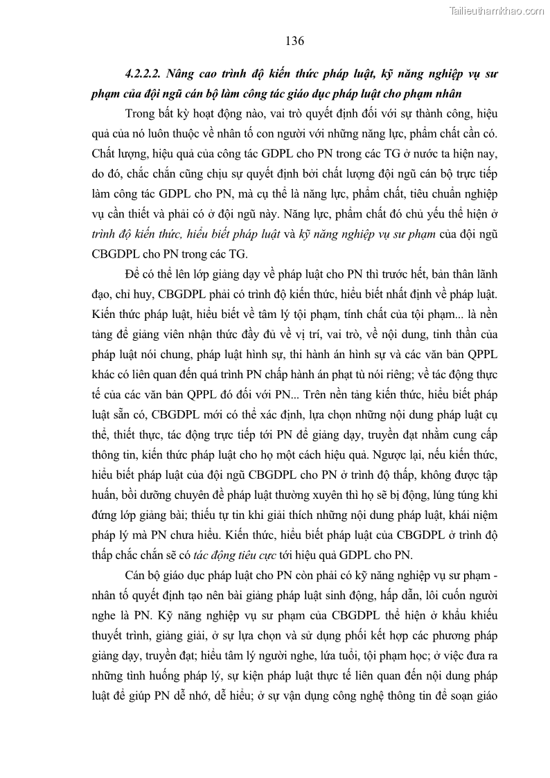 Luận án tiến sĩ Giáo dục pháp luật cho phạm nhân trong các trại giam ở Việt Nam - 12 Trang 142