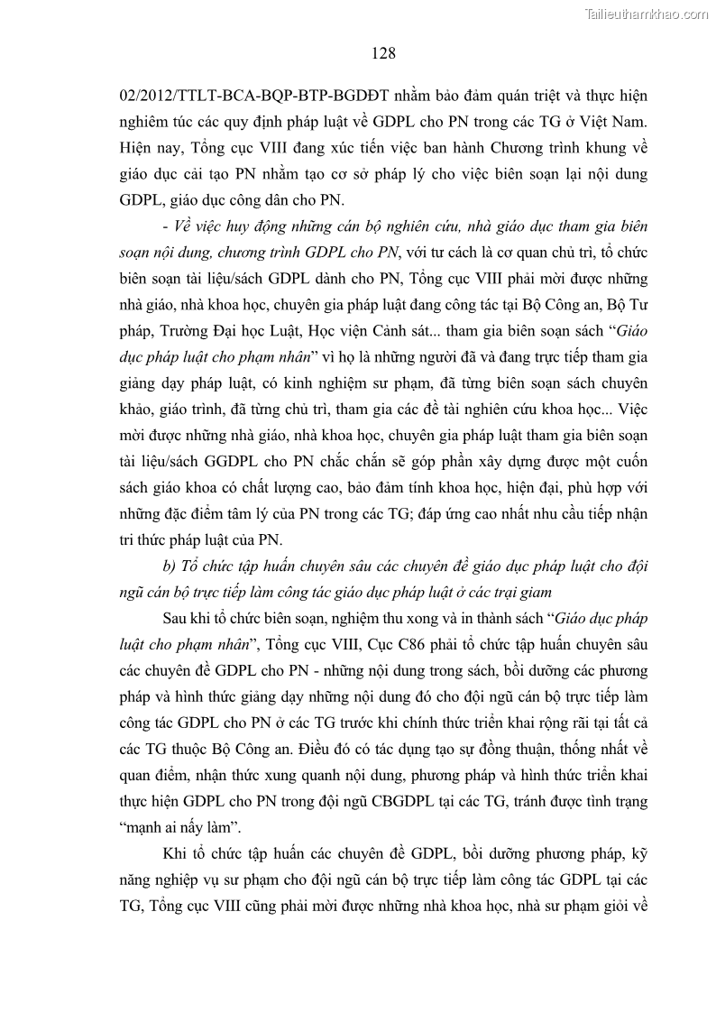 Luận án tiến sĩ Giáo dục pháp luật cho phạm nhân trong các trại giam ở Việt Nam - 12 Trang 134