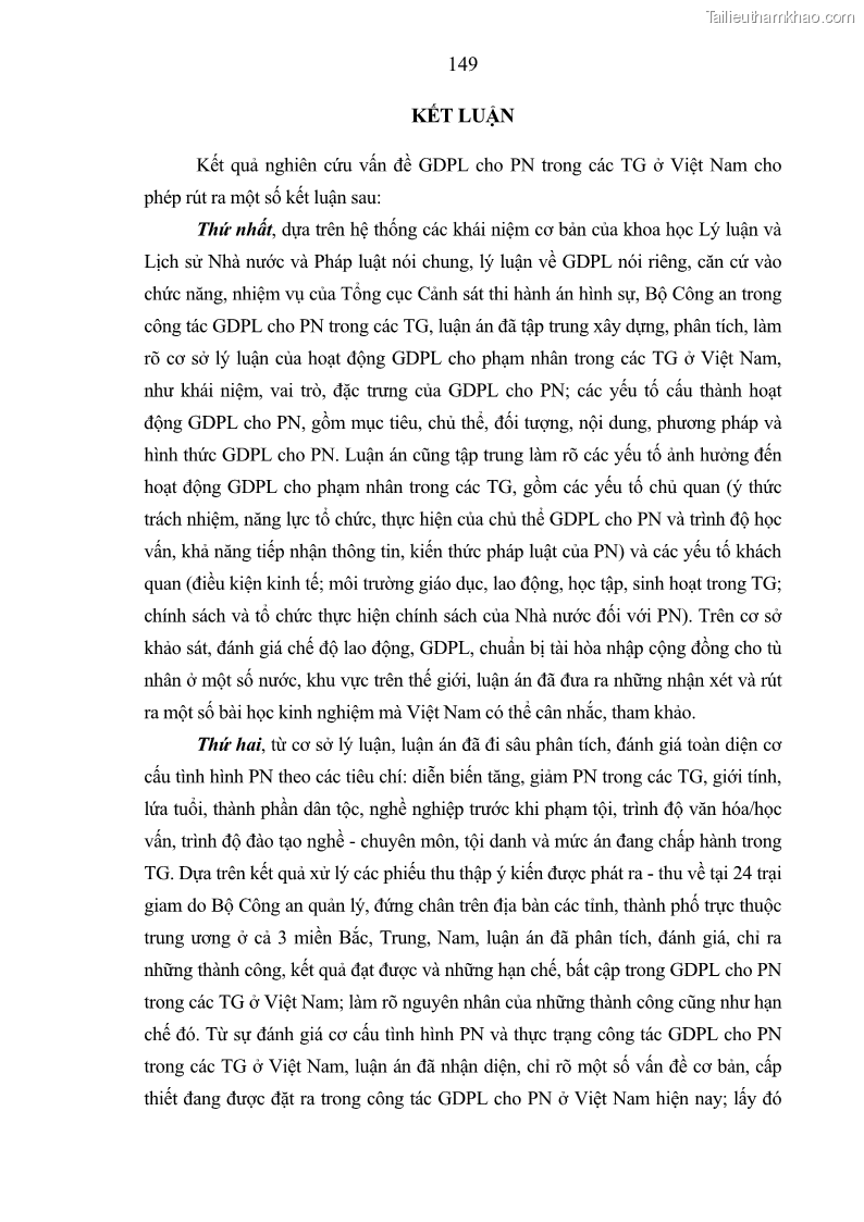 Luận án tiến sĩ Giáo dục pháp luật cho phạm nhân trong các trại giam ở Việt Nam - 13 Trang 155