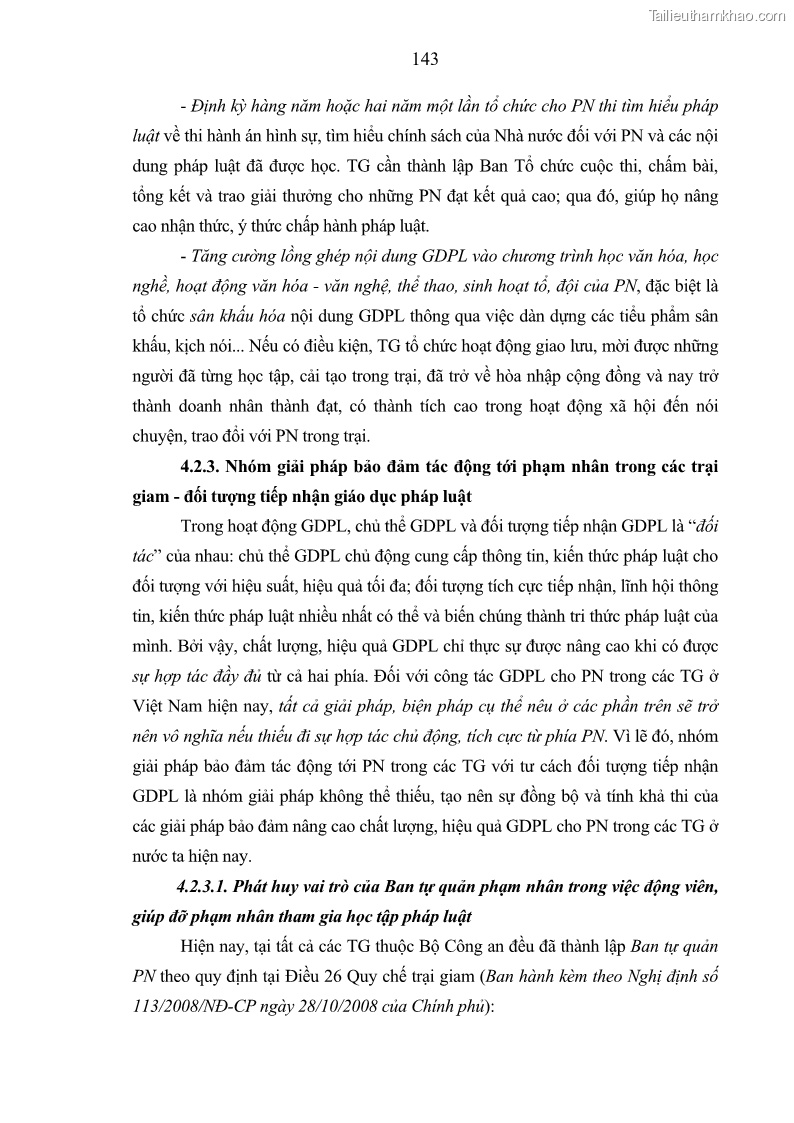 Luận án tiến sĩ Giáo dục pháp luật cho phạm nhân trong các trại giam ở Việt Nam - 13 Trang 149