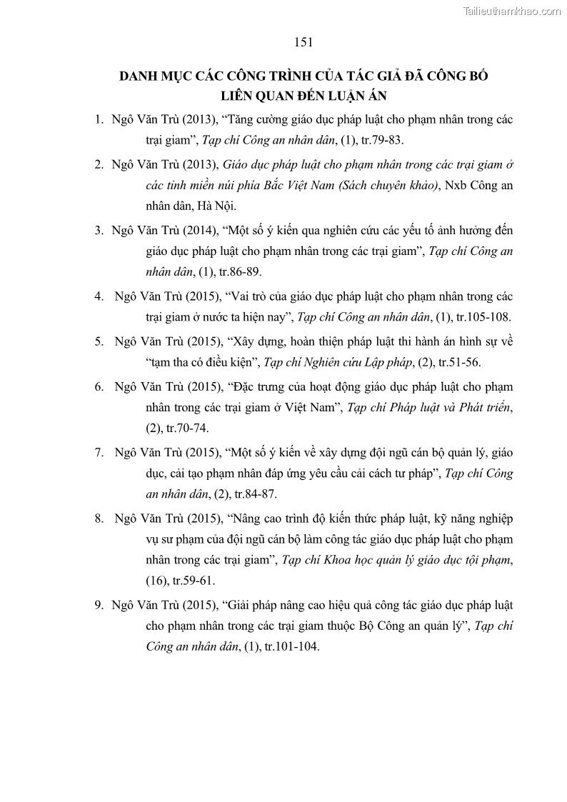 Luận án tiến sĩ Giáo dục pháp luật cho phạm nhân trong các trại giam ở Việt Nam - 14 Trang 157