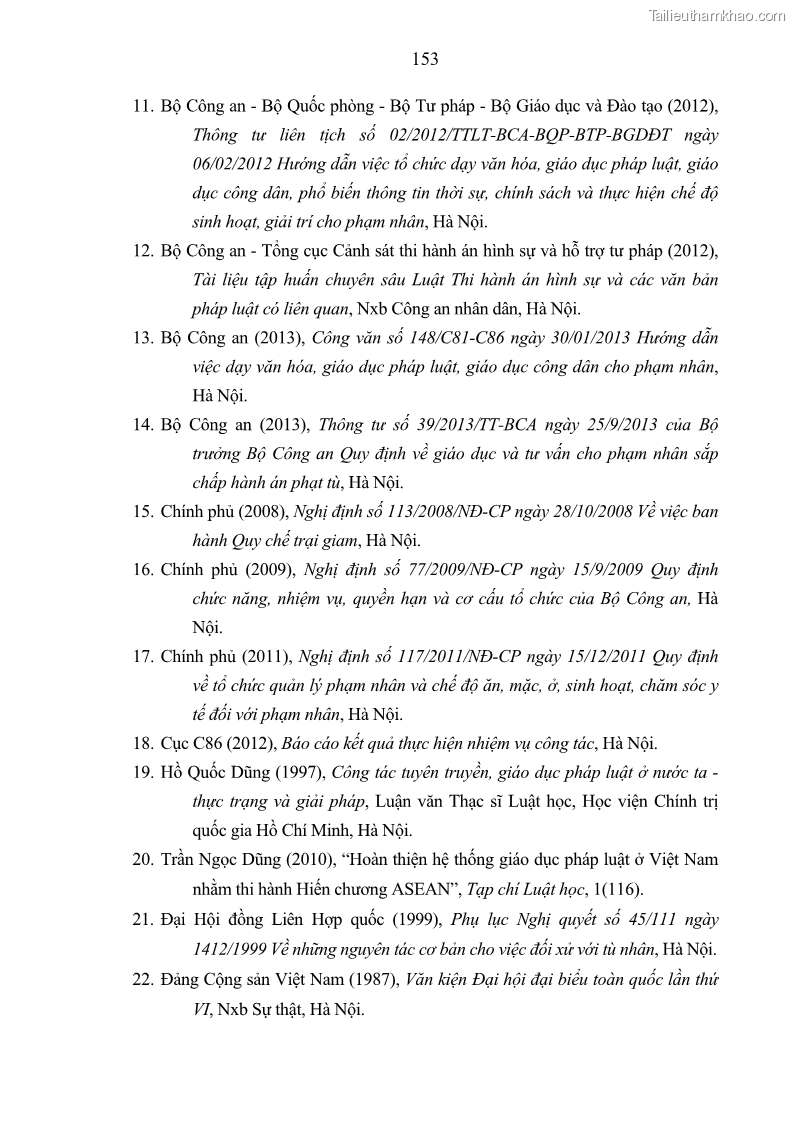 Luận án tiến sĩ Giáo dục pháp luật cho phạm nhân trong các trại giam ở Việt Nam - 14 Trang 159