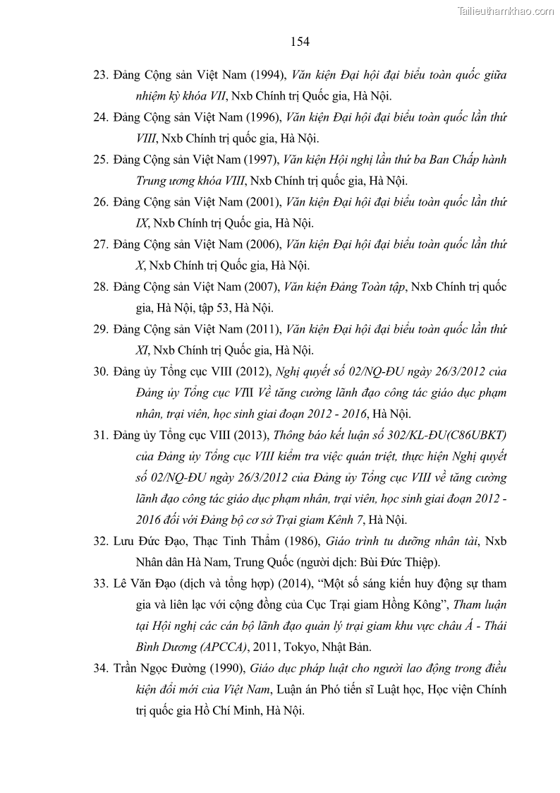 Luận án tiến sĩ Giáo dục pháp luật cho phạm nhân trong các trại giam ở Việt Nam - 14 Trang 160