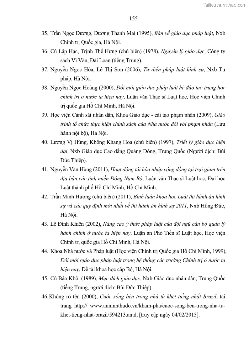 Luận án tiến sĩ Giáo dục pháp luật cho phạm nhân trong các trại giam ở Việt Nam - 14 Trang 161