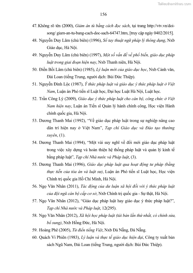Luận án tiến sĩ Giáo dục pháp luật cho phạm nhân trong các trại giam ở Việt Nam - 14 Trang 162