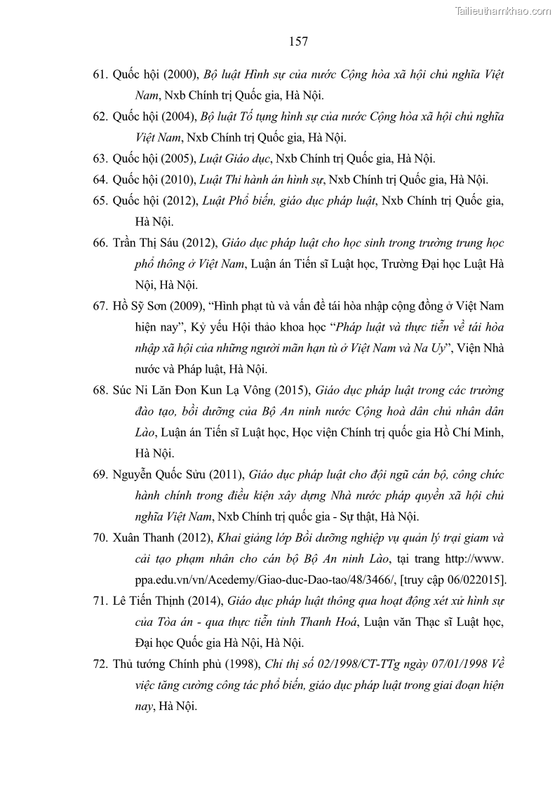 Luận án tiến sĩ Giáo dục pháp luật cho phạm nhân trong các trại giam ở Việt Nam - 14 Trang 163