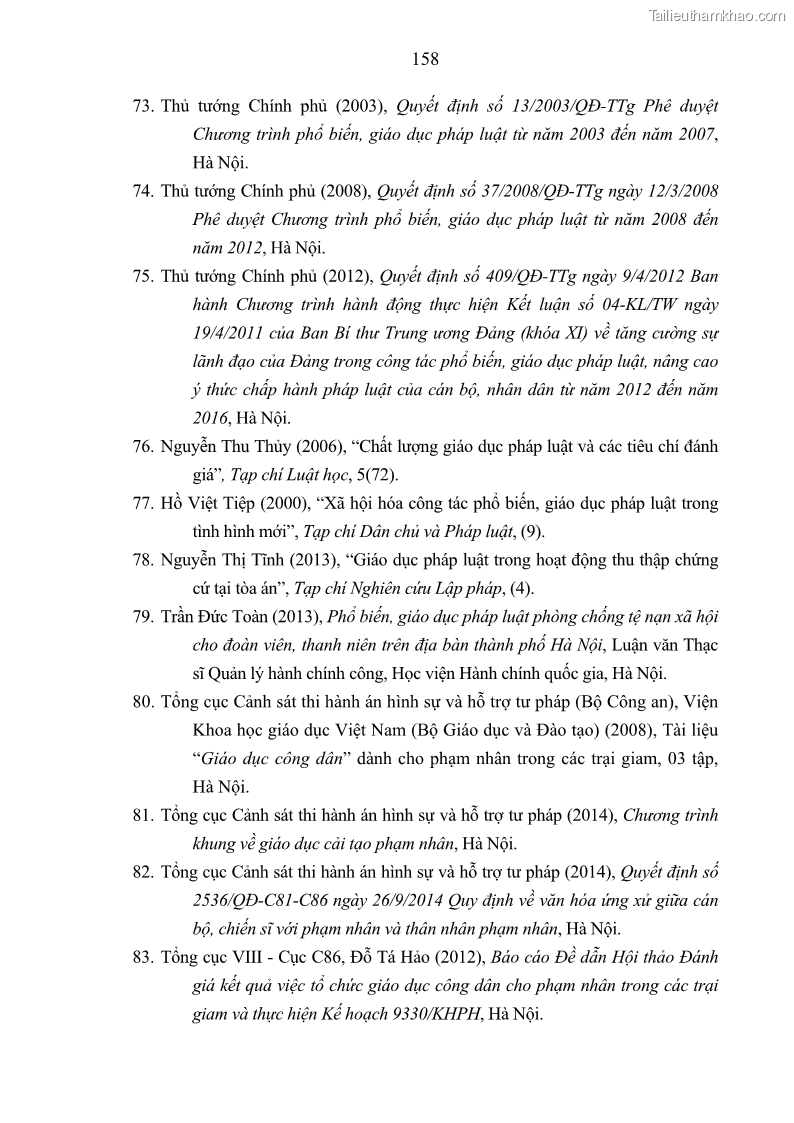 Luận án tiến sĩ Giáo dục pháp luật cho phạm nhân trong các trại giam ở Việt Nam - 14 Trang 164