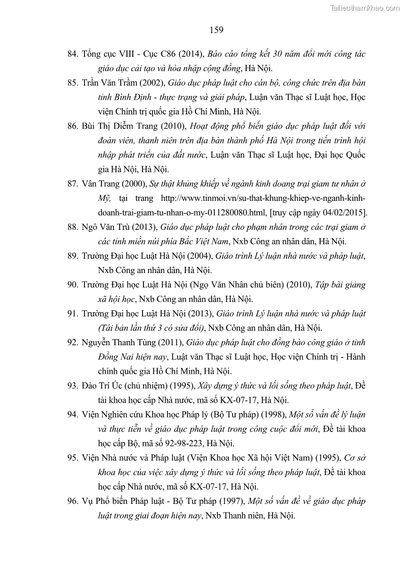 Luận án tiến sĩ Giáo dục pháp luật cho phạm nhân trong các trại giam ở Việt Nam - 14 Trang 165