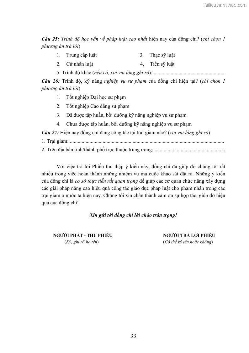 Luận án tiến sĩ Giáo dục pháp luật cho phạm nhân trong các trại giam ở Việt Nam - 17 Trang 200