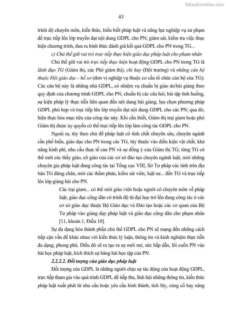 Luận án tiến sĩ Giáo dục pháp luật cho phạm nhân trong các trại giam ở Việt Nam - 5 Trang 49