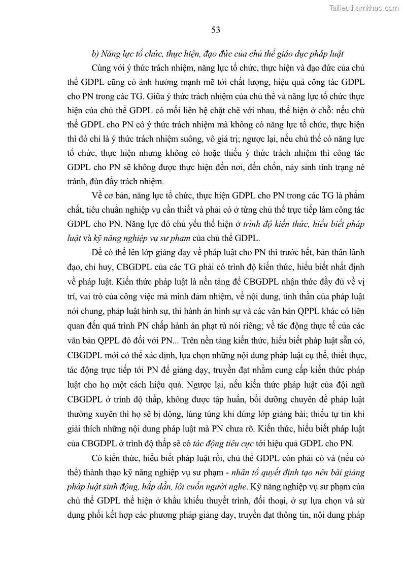 Luận án tiến sĩ Giáo dục pháp luật cho phạm nhân trong các trại giam ở Việt Nam - 5 Trang 59