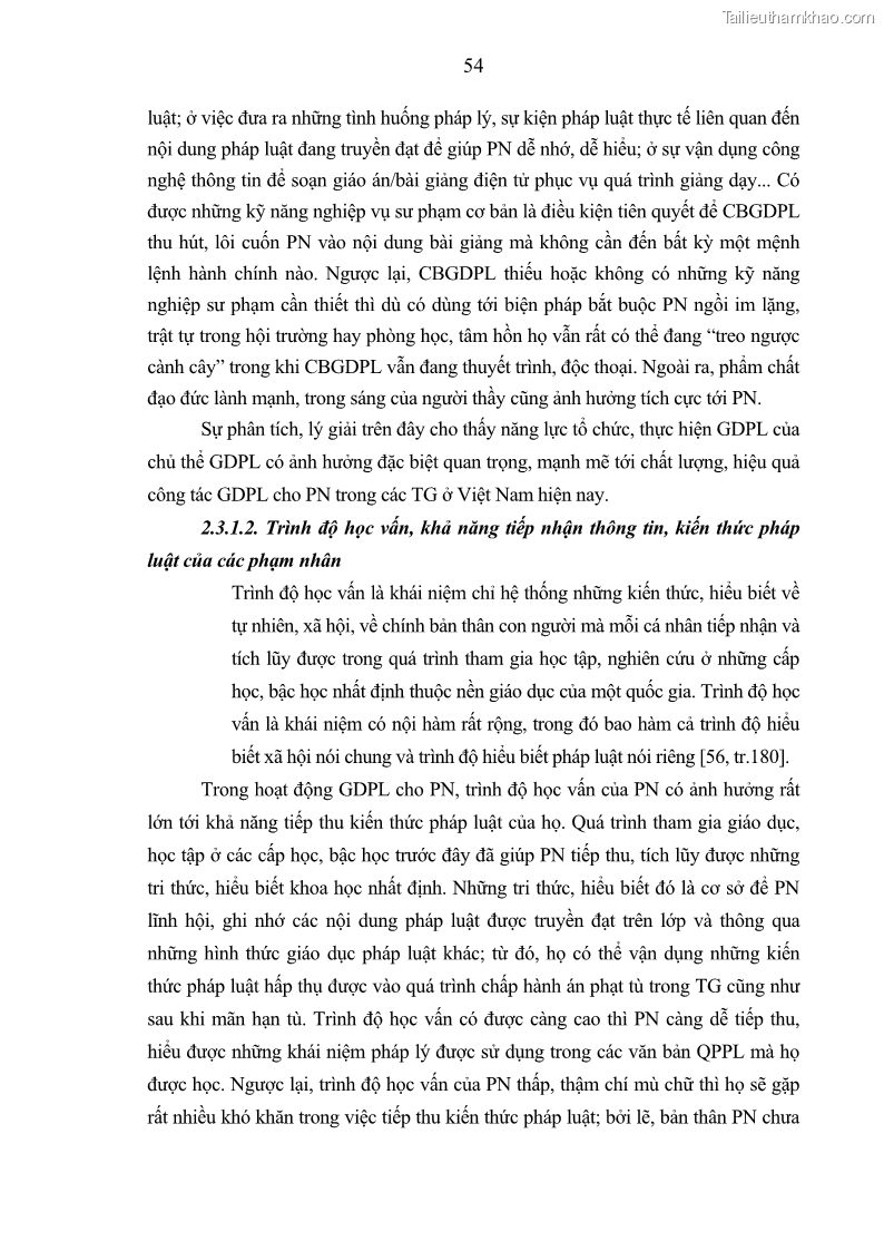 Luận án tiến sĩ Giáo dục pháp luật cho phạm nhân trong các trại giam ở Việt Nam - 5 Trang 60