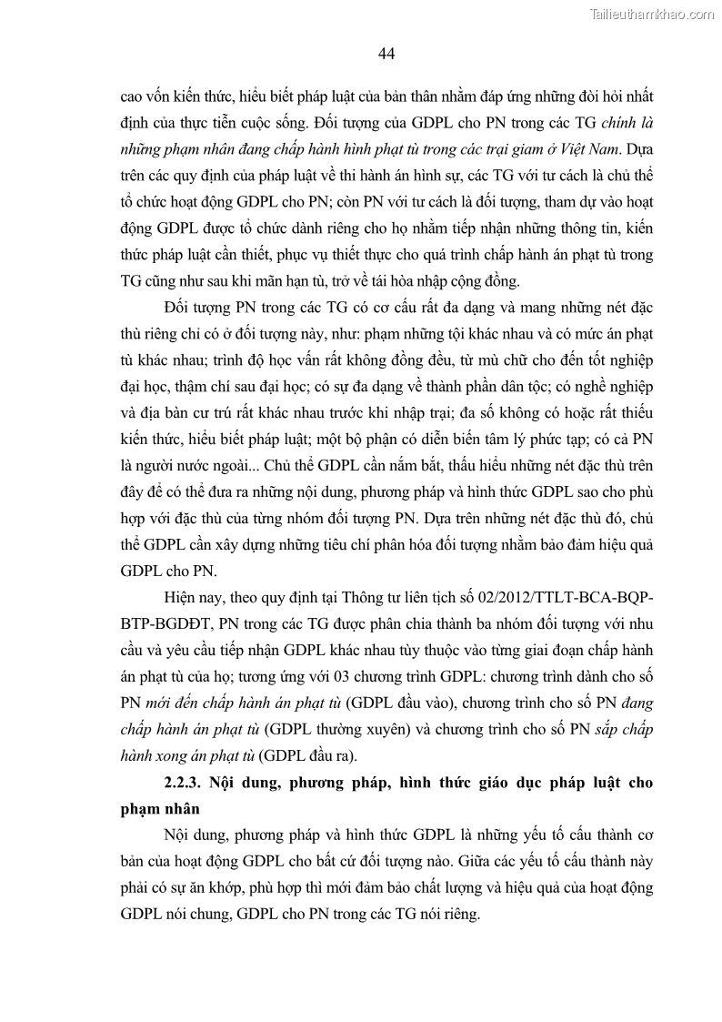 Luận án tiến sĩ Giáo dục pháp luật cho phạm nhân trong các trại giam ở Việt Nam - 5 Trang 50