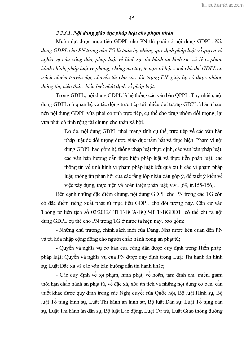 Luận án tiến sĩ Giáo dục pháp luật cho phạm nhân trong các trại giam ở Việt Nam - 5 Trang 51