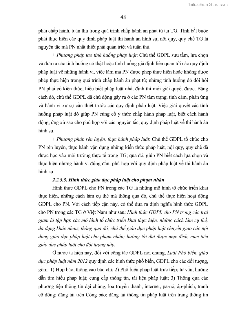 Luận án tiến sĩ Giáo dục pháp luật cho phạm nhân trong các trại giam ở Việt Nam - 5 Trang 54