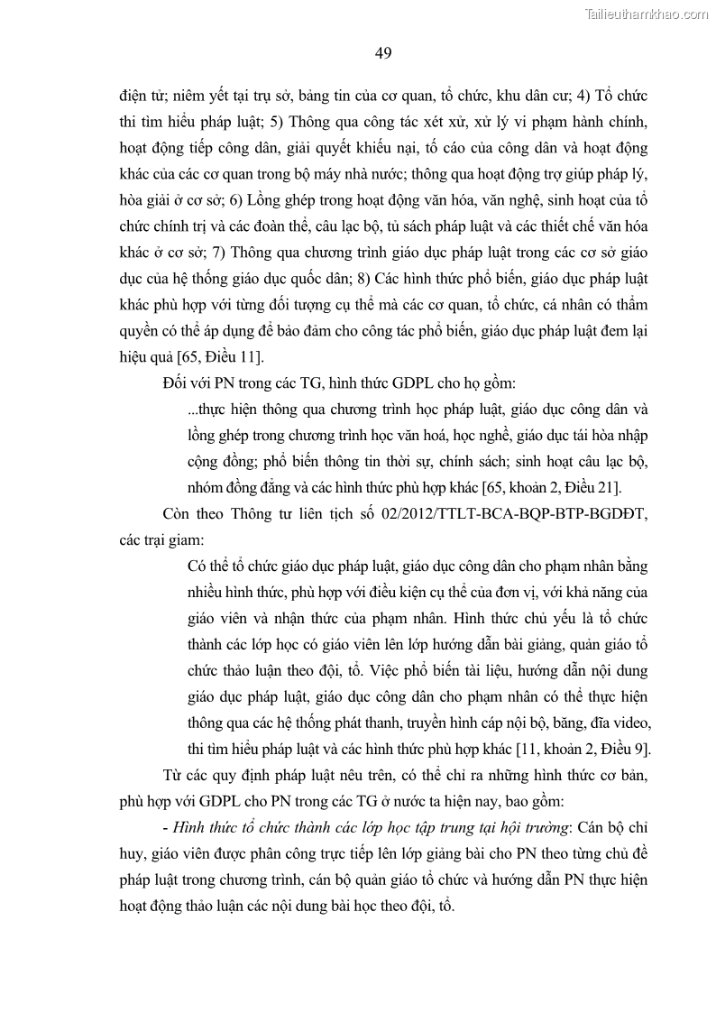 Luận án tiến sĩ Giáo dục pháp luật cho phạm nhân trong các trại giam ở Việt Nam - 5 Trang 55