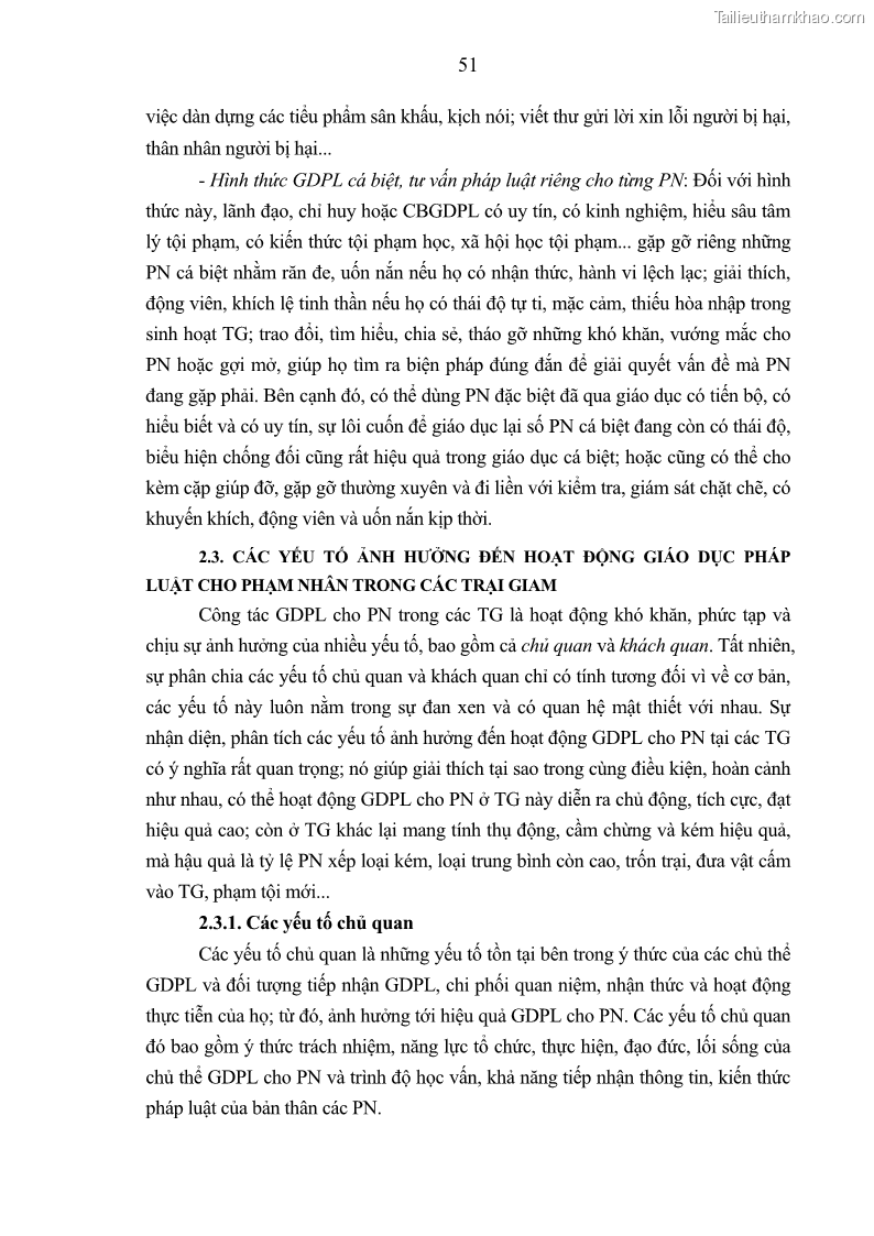 Luận án tiến sĩ Giáo dục pháp luật cho phạm nhân trong các trại giam ở Việt Nam - 5 Trang 57